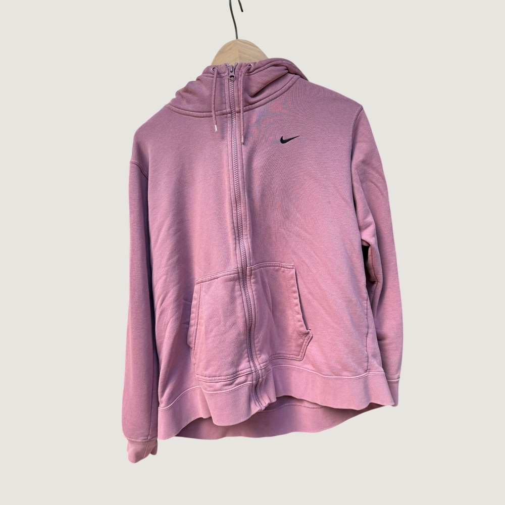 Nike Womens‎ Full Zip Hoodie Mauve Pink Tape Logo Sleeve Sweatshirt Large